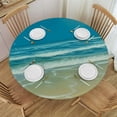 thumbnail image 1 of HAOXIT Beach Pattern Round Fitted Tablecloth,Elastic Edge,Suitable for Catering and Kitchen Can Wipe Dining round Table coverr,Blue Cream,for Round Tables 31-35, 1 of 8
