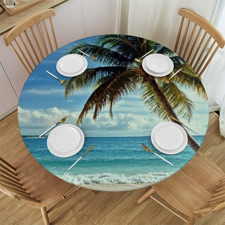 Round Table Covers Patterns HAOXIT Beach Pattern Round Table Cover,Elastic Edge,Suitable for ...