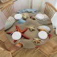 thumbnail image 1 of HAOXIT Beach Round Fitted Tablecloth, Sea Shells on Sandy Coast Tropical Island Shore Summertime Travel, Elastic Edge, Can Wipe Indoor/Outdoor Dining Table Cover, Fit for Round Table Beige Cream 46-50, 1 of 8