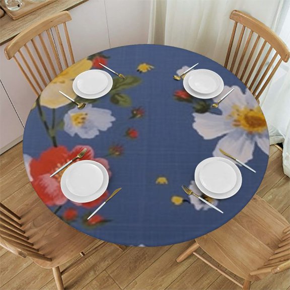 HAOXIT Bees Colorful Flowers Round Tablecloth