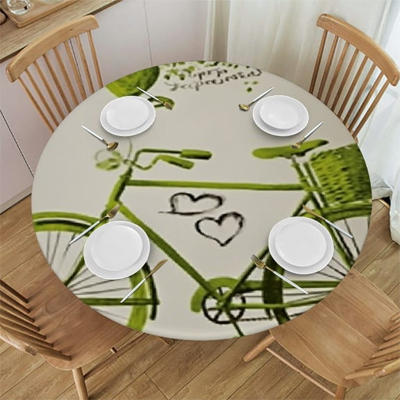 HAOXIT Bicycle Tablecloth, Life is a Letting with Words Print and Pastel Colored Unique Bicycle Vintage Graphic Design, Dining Room Kitchen Round Table Cover