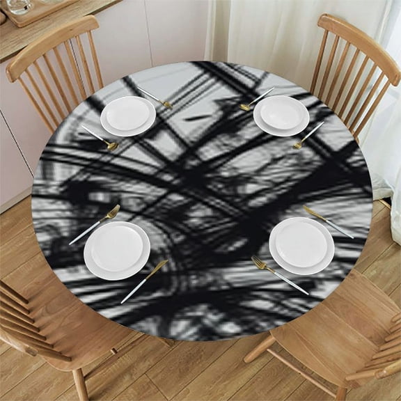 HAOXIT Bicycle Tablecloths A Group of in Competition Pattern Table Cover for Kids Table Cloth for Dining Kitchen Home Decor, Round 42-46