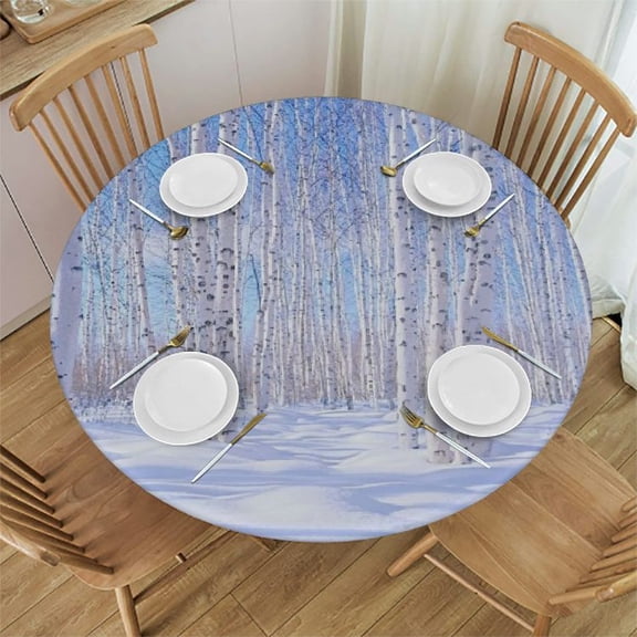 HAOXIT Birch Tree Tablecloth, Forest Seasonal Nature Woodland Branches Grove Botany Illustration, Dining Room Kitchen Round Table Cover