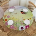 thumbnail image 1 of HAOXIT Birds Tablecloth, Spring Illustration with Flying Birds Clouds and Flowers Happines , Round Table Cover for Dining Room Kitchen Decor, 1 of 8