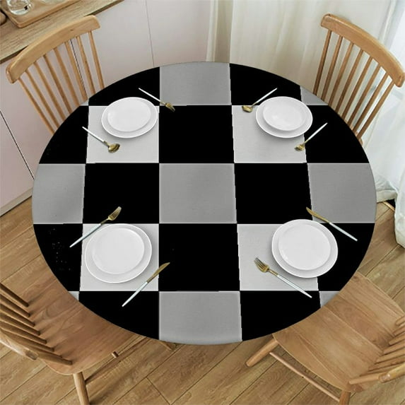 HAOXIT Black and White Checkered Round Tablecloth, Table Cover,Waterproof Wrinkle and Stain Resistant Washable Polyester Table Cloth for Kitchen Dining Room Holiday Party, 54-58