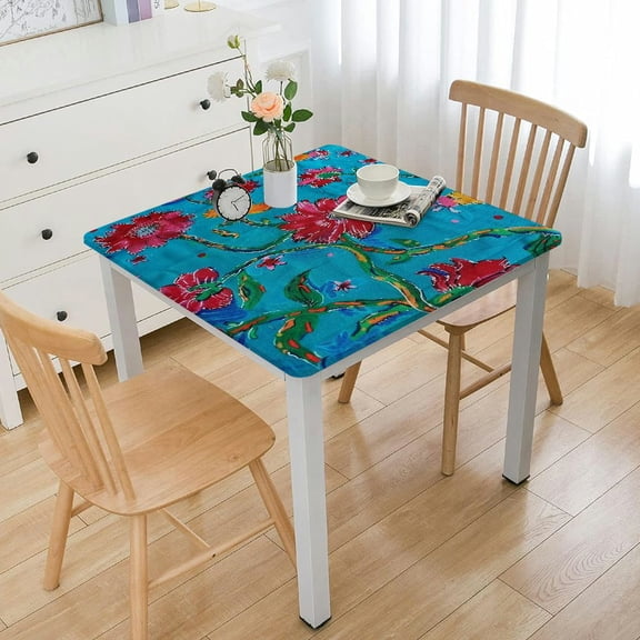 HAOXIT Block Print Decorative Tablecloth Rectangular Table Cover for Indoor and Outdoor Use Table Overlay for , Dining, Party, (Cotton, Turquoise) 36*36