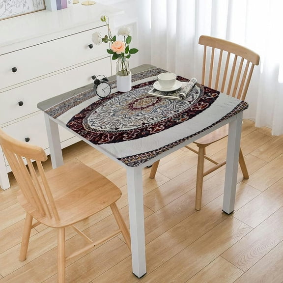 HAOXIT Blue Boho Tablecloth for Rectangle Tables Indian Mandala Waterproof Vinyl Table Cloth French Floral Table Cover,Stain Resistant Reusable Fabric Tablecloths for Kitchen Outdoor 44''x44''