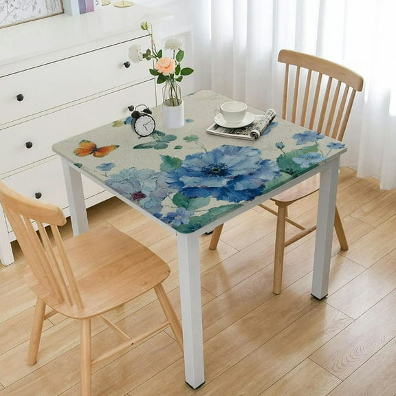 HAOXIT  Blue Floral Tablecloth,Polyester Coffee Table Cover Waterproof, Wipeable Table Cloth for Rectangle Table 40*40