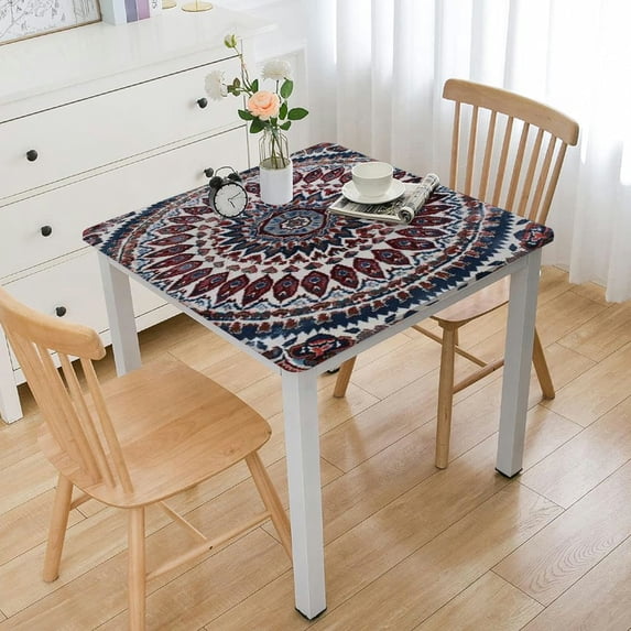 HAOXIT Blue for Rectangle Tables Indian Mandala Waterproof Vinyl Table Cloth French Floral Table Cover,Stain Resistant Reusable Fabric s for Kitchen Outdoor 40*40