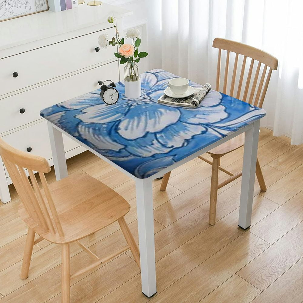 Sweet Us Blossom Burst Floral Cotton Block Print Tablecloth + 1 Gray Napkin - 70 X 102 Inches, Machine Washable
