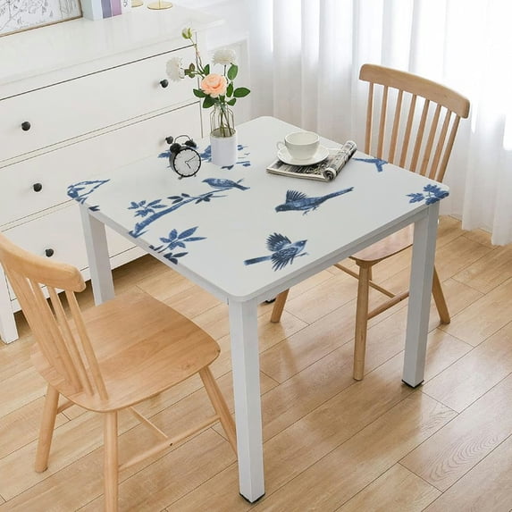 HAOXIT Blue White Floral Square  Flower Bird Table Cloth Rustic Washable Polyester Table Cover for Kitchen Dining Room Party Indoor Outdoor Home Decor 36*36