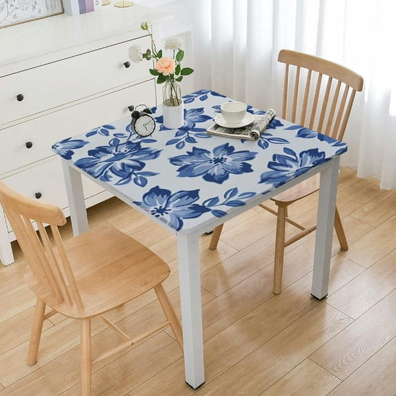 HAOXIT Blue White Floral Square Table Cloth Elegant Rustic Ethnic Polyester s Decorative for Indoor Outdoor Kitchen Dining Party 36*36