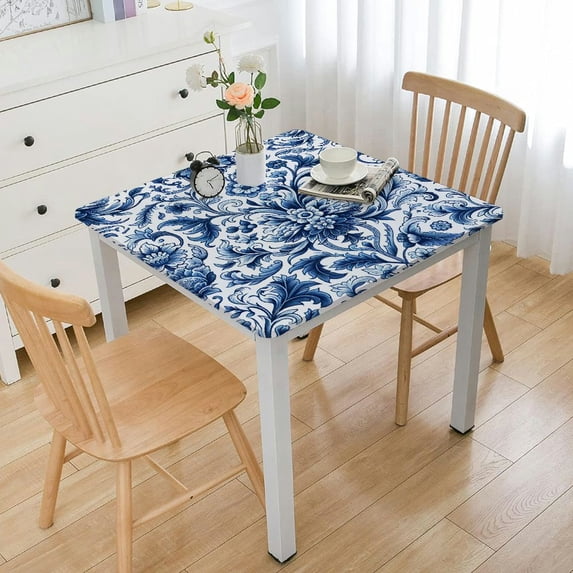 HAOXIT Blue and White Table Cloth for Flower Decorative for Kitchen Dining Room Party Table Covers Resistant White