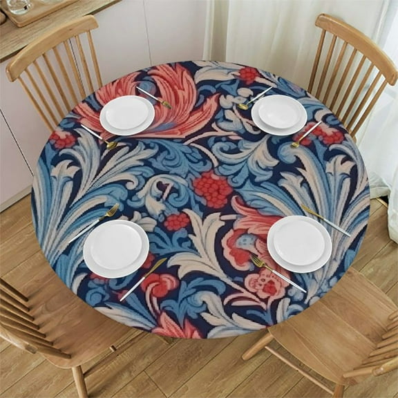HAOXIT Bohemia William Morris Round Tablecloth, Original Design Vintage Ethnic Flower Print Table Cover for Home Picnic Party Dining Room Kitchen Decor, Purple Blue Floral