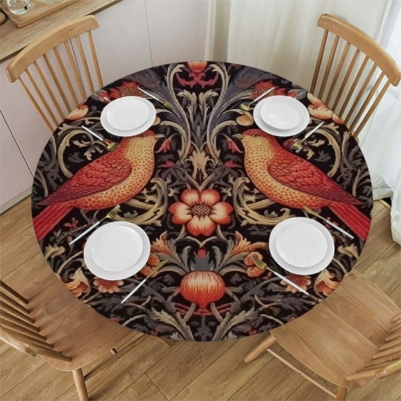 HAOXIT Bohemia William Morris Tablecloth, Original Design Vintage Bird Flower Print Round Table Cover for Holiday Home Picnic Party Dining Room Kitchen Decor