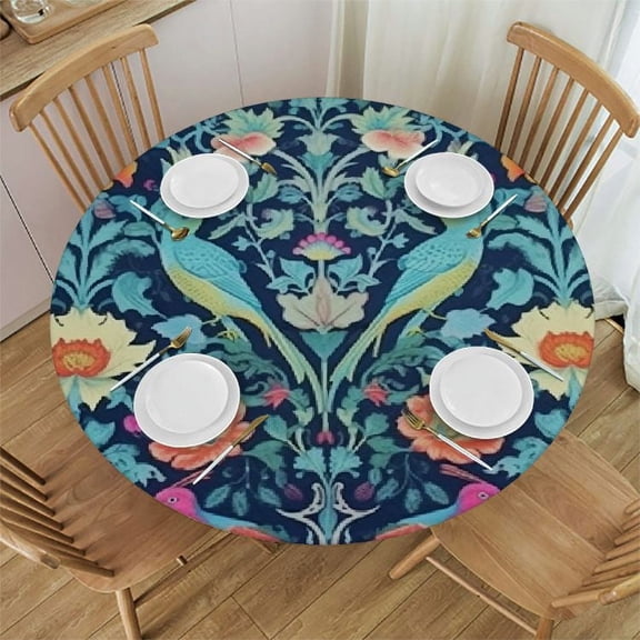 HAOXIT Bohemia William Morris Tablecloth, Retro Original Design Print Round Table Cloth for Home Outdoor Party Dining Room Kitchen Decor