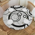 thumbnail image 1 of HAOXIT Bohemian Black Circular Line Style Washable Polyester Table Cloth Decorative Table Cover Waterproof Round Tablecloth 42-46, 1 of 8