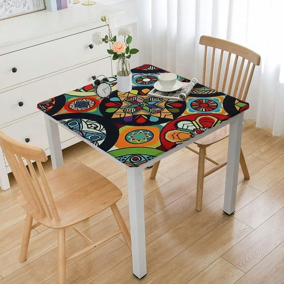 HAOXIT  Bohemian Mandala Square Tablecloth,Vintage Boho Mandala Flower Floral Plaid Geometric Colorful Table Cover Table Protector for Kitchen Decor Dining Room Party Banquet Celebration 36*36