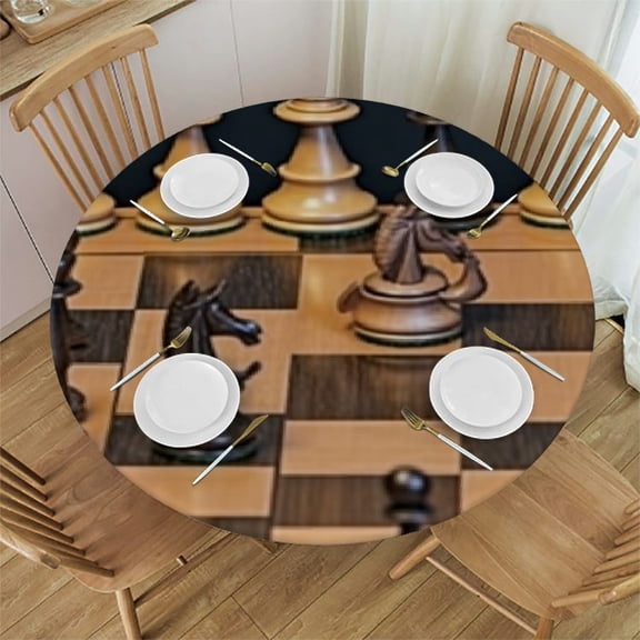 HAOXIT Brown board Table Cloth King Queen Horse Game Round Tablecloth for Dining Room, Party, Banquet 31-35