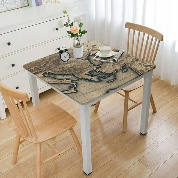HAOXIT Burlap World Map Tablecloths Picnic Table Cover for Kitchen Bedroom Rectangle Table Top Desk Wall Decoration 44''x44''