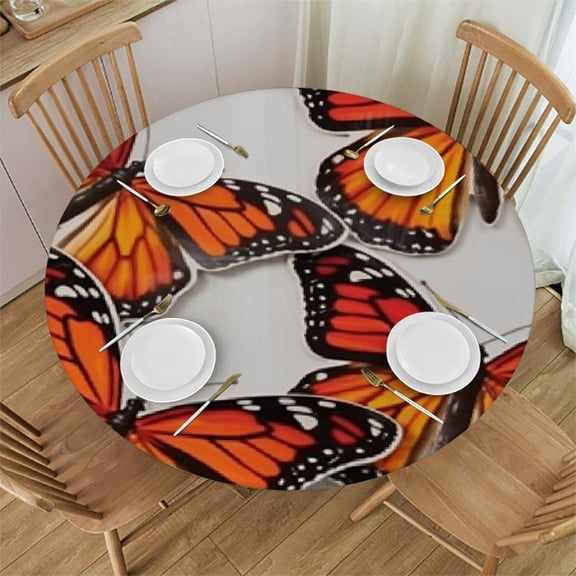 HAOXIT Butterflies Tablecloth, Monarch Butterfly Flying Frame Insect Exotic Weather, Dining Room Kitchen Round Table Cover