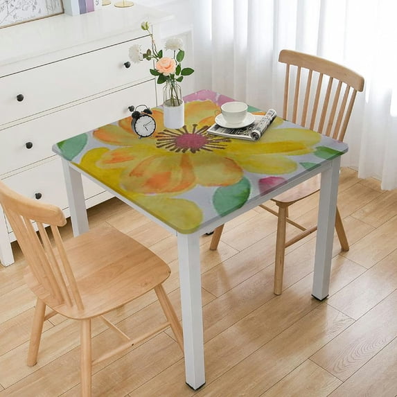 HAOXIT Butterfly Field Floral Vinyl Flannel Backed Tablecloth, Square, Pastel Spring Blooms and Butterflies Vinyl Tablecloth with Flannel Backing 40*40