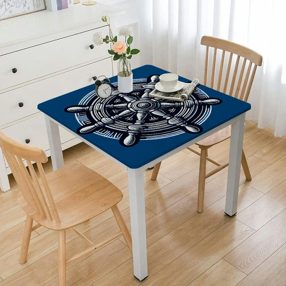 HAOXIT C&F Home Reversible Cotton Coastal Ship Wheel Dinner Single table Cloth for Table Decor White