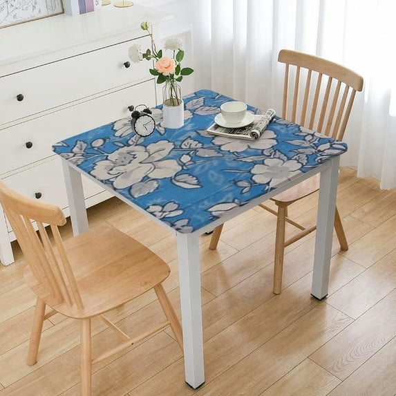 HAOXIT CPC Tablecloth Indian Block Print Square Table Cover, Table Cloth for Weddings, Mothers Day, Outdoor BBQ- Blue Sapphire 46*46