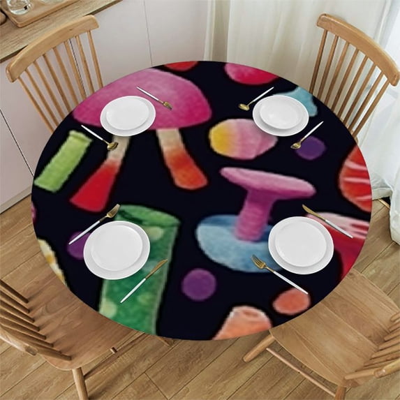 HAOXIT Cactus Ice Cream Tablecloth Contemporary Art Collage Round Table Cloth Protector Proof Table Cover 54-58