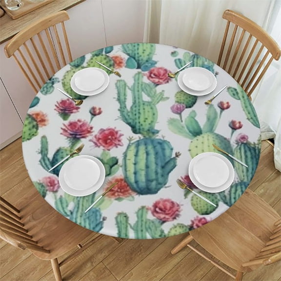 HAOXIT Cactus Tablecloth, Plant Saguaro Succulents , Dining Room Kitchen Round Table Cover