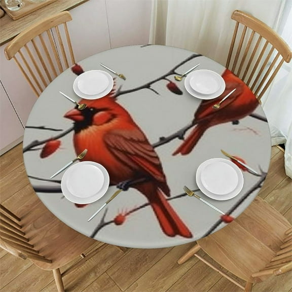 HAOXIT Cardinal Bird Tablecloth Round Red Birds on Branches Oblong Table Cloth Decorations for Home 38-42