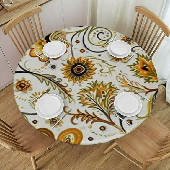 HAOXIT Cartoon Tablecloth, Leaves Art, Dining Room Kitchen Round Table Cover