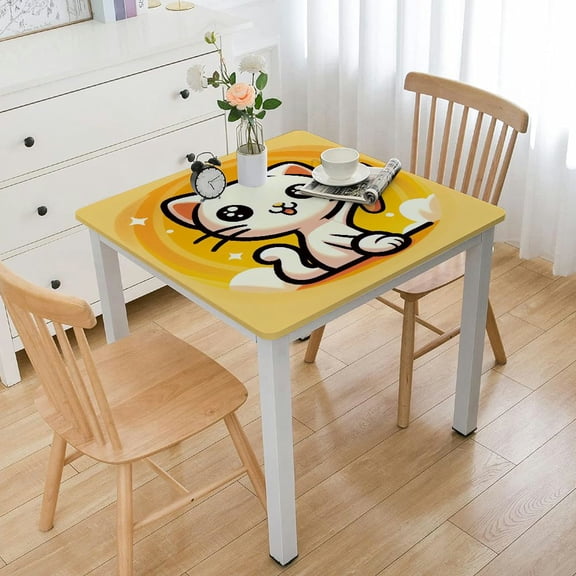 HAOXIT Cat Home Decor Cute Animal White Orange Cats Taking with Word Table Covers Polyester Fabric Decorative Rectangular s for Dining Room Kitchen White