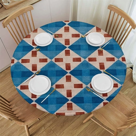 HAOXIT Checkered Round Tablecloth with Flannel Backing for Restaurants, Picnics, Bistros, Indoor and 31-35