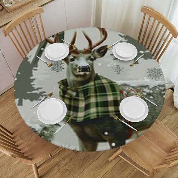 HAOXIT Checkered Table Cloth Fir Trees Waterproof Round Tablecloth Washable Table Cover for Kitchen Outdoor Party Wedding 54-58