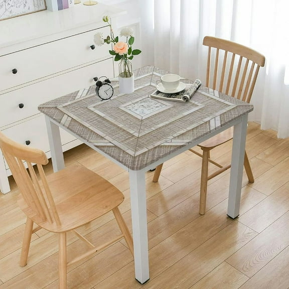 HAOXIT Checkered Vinyl Square Tablecloth -Waterproof Oil Proof Spill Proof PVC Table Cloth, Wipe Clean Table Cover for Dining Table, Buffet Parties and Camping, Khaki Checkered 36*36
