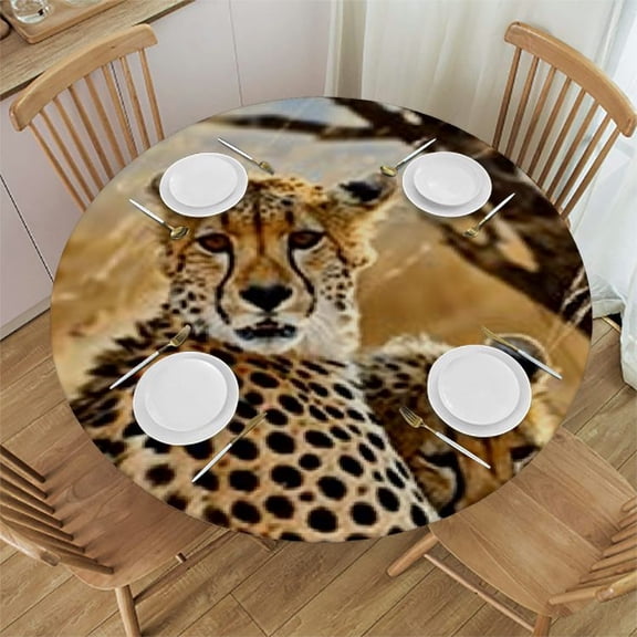 HAOXIT Cheetah Table Cover African Animal Leopard Family Cheetah Table Cloth for Round Tables Buffet Parties Coffee and Dinning Tablecloth 31-35