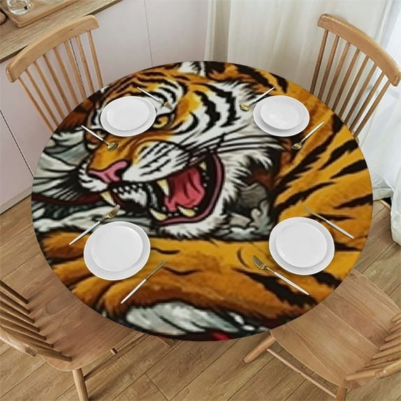 HAOXIT Chinese Tablecloth Landscape Waterfall Round Table Cloth Protector Proof Table Cover 42-46