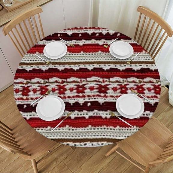 HAOXIT Christmas Decorations Tablecloth, Norwegian Scandinavian Traditional Striped Flower, Dining Room Kitchen Round Table Cover