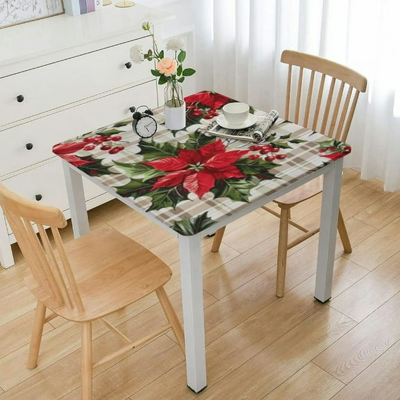 HAOXIT Christmas Flower Tablecloth Square, Durable Table Cover for Kitchen Dining Room, Tablecloth for Party Dinner 36*36