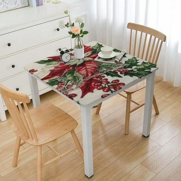 HAOXIT Christmas Flower Waterproof Square Table Cloth Cover Decorations Fabric Square Tablecloth Home Dining Room Kitchen Decor 36*36