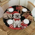 thumbnail image 1 of HAOXIT Christmas Pug Dog Table Cloth Waterproof Round Tablecloth Washable Table Cover for Kitchen Outdoor Party Wedding 54-58, 1 of 8