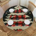 HAOXIT Christmas Round Fitted Tablecloth with Elastic, Buffalo Plaid