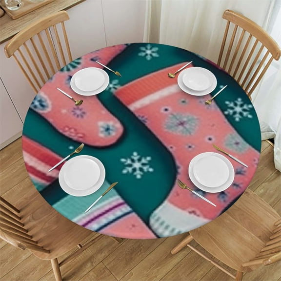HAOXIT Christmas Round Pink Table Cloth Table Cover for Kitchen Outdoor Party Picnic 38-42