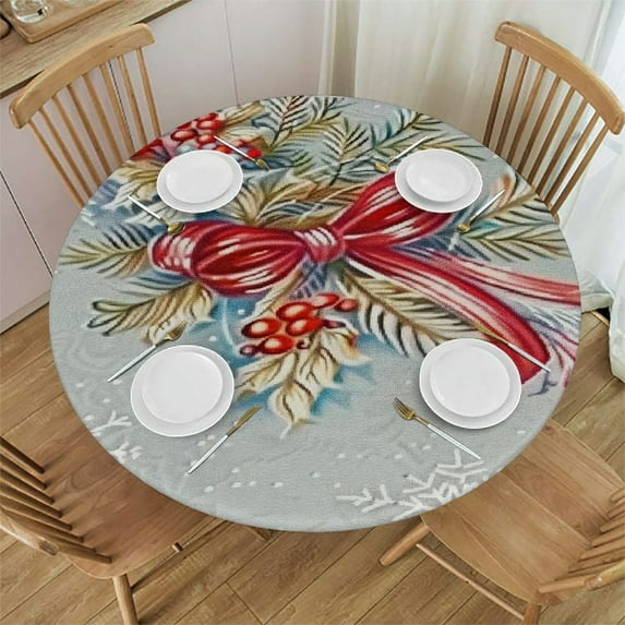 HAOXIT Christmas Round Tablecloths Table Cloth Washable Circle Table Cover Tablecloth for Holiday Dinner Party Dining Use 54-58