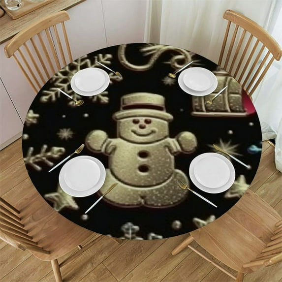 HAOXIT Christmas Round Tablecloths Table Covers with Elastic Polyester Fitted Tablecloth Circular Table Cover for Indoor Outdoor Picnic Party Fit Round Table 54-58