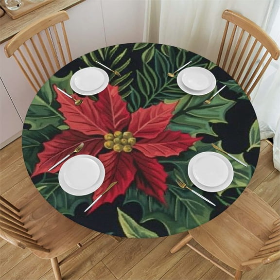 HAOXIT Christmas Round s Table Covers with Elastic Polyester Fitted Circular Table Mat for Indoor Outdoor Kitchen Dinner Fit Round Table 46-50