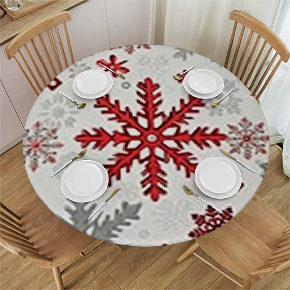 HAOXIT Christmas Snowflakes Round Tablecloth Snowman Winter Santa Claus Washable Polyester Table Cloth Decorative Table Cover for Christmas Dining Banquet 31-35
