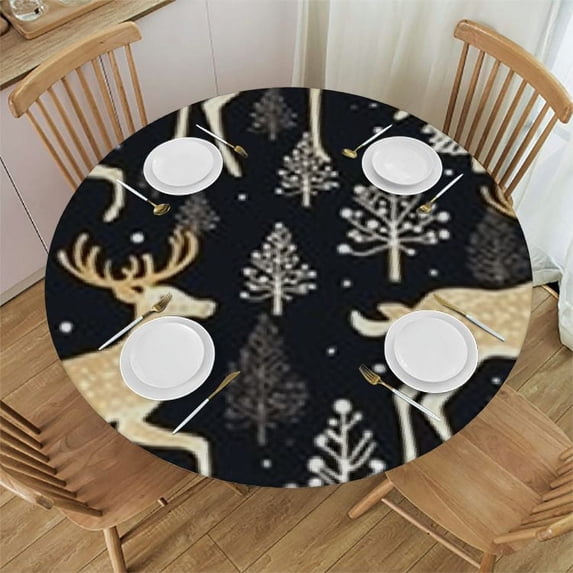 HAOXIT Christmas Table Cloth Winter Animals Waterproof Round Washable Table Cover for Kitchen Outdoor Party Wedding 42-46