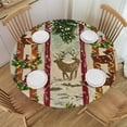 thumbnail image 1 of HAOXIT  Christmas Tablecloth, Chinese Style Lettering Merry Christmas Deer Pines Stars Border Lines, Round Table Cover for Dining Room Kitchen Decor 54-58, 1 of 8